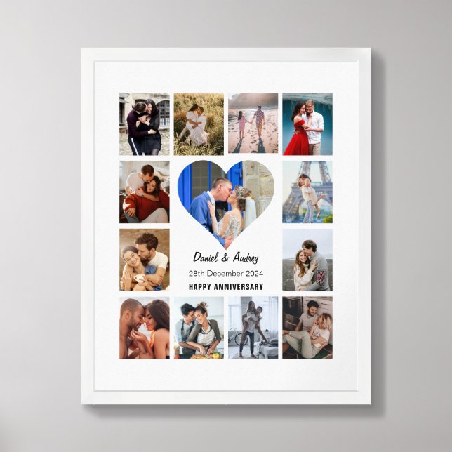 Personalize Heart Photo Collage Anniversary Gift Framed Art (Framed Front)