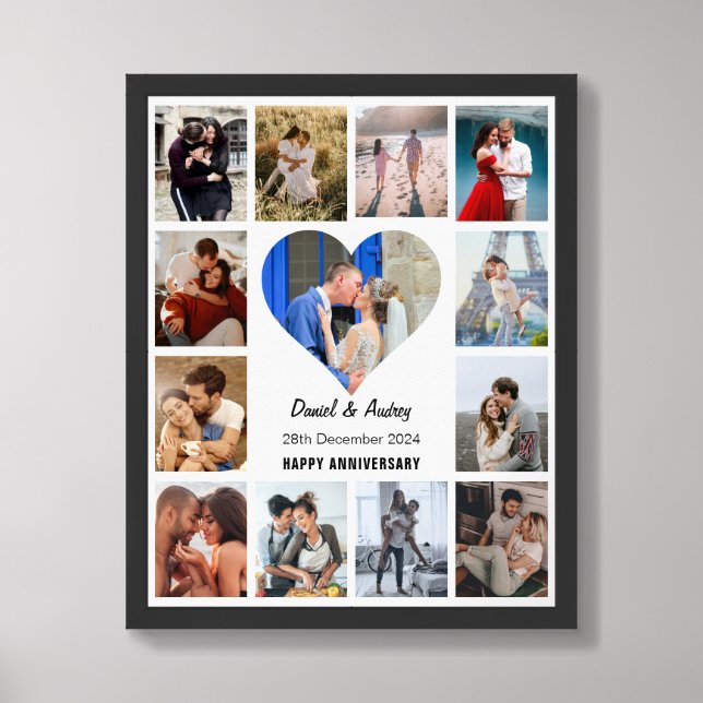 Personalize Heart Photo Collage Anniversary Gift Framed Art (Framed Front)