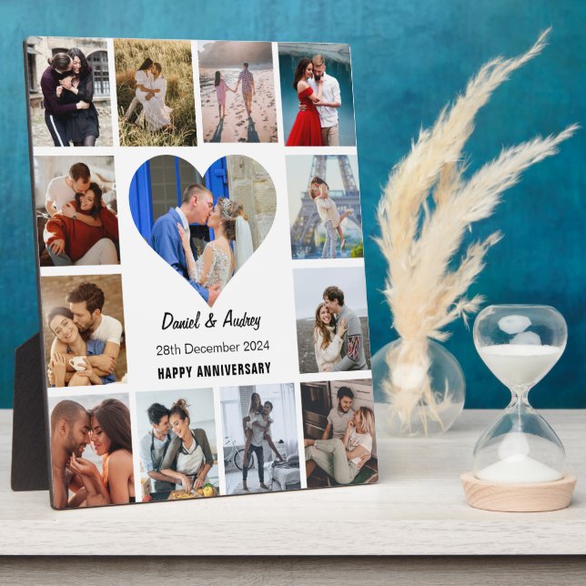 Personalize Heart Photo Collage Anniversary Gift Plaque (Side)