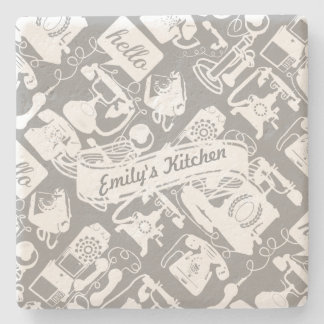 Personalize Hello Gray or Any Color Retro Phone Stone Coaster