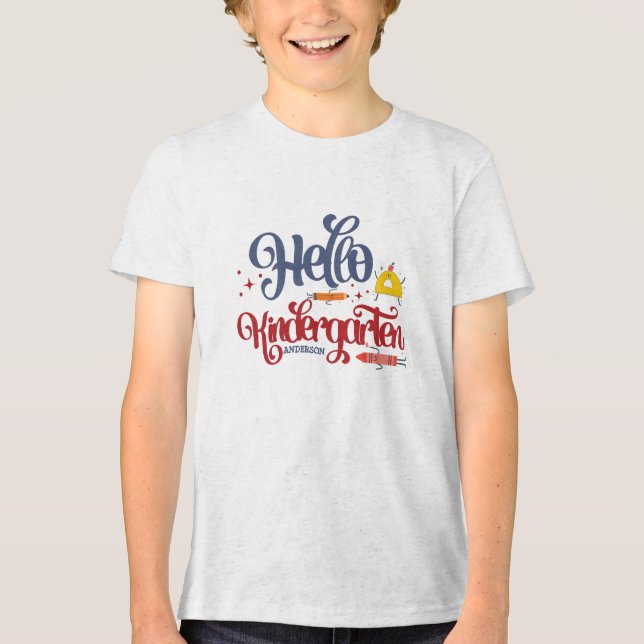 Personalize Hello kindergarten Typography Tri-Blend Shirt (Front)