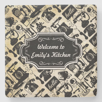 Personalize Hello Welcome to Kitchen Retro Phone Stone Coaster