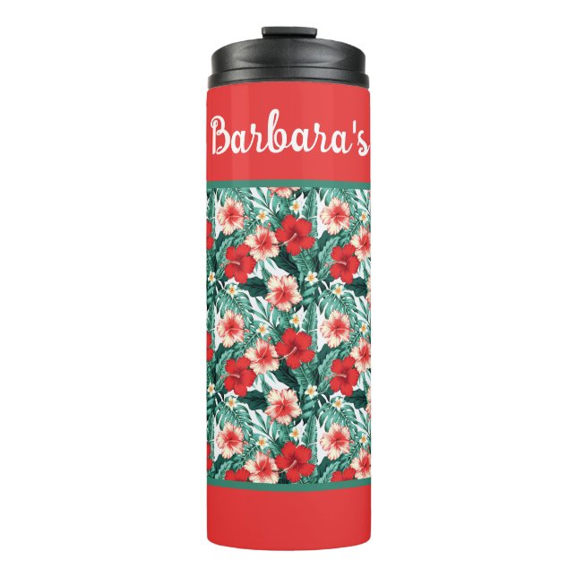 Personalize Hibiscus Flowered  Thermal Tumbler (Front)