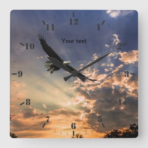 Personalize High Soaring Bald Eagle photography Square Wall Clock