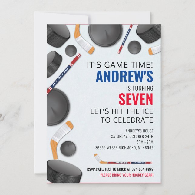 Personalize Hockey Sports  Birthday Party  Invitation (Front)