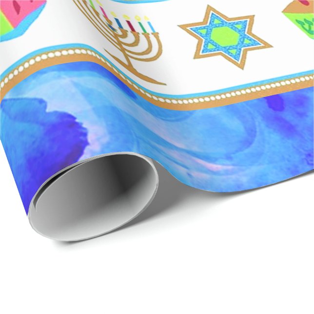 Personalize Holiday HANUKKAH Blue Wrapping Paper (Roll Corner)
