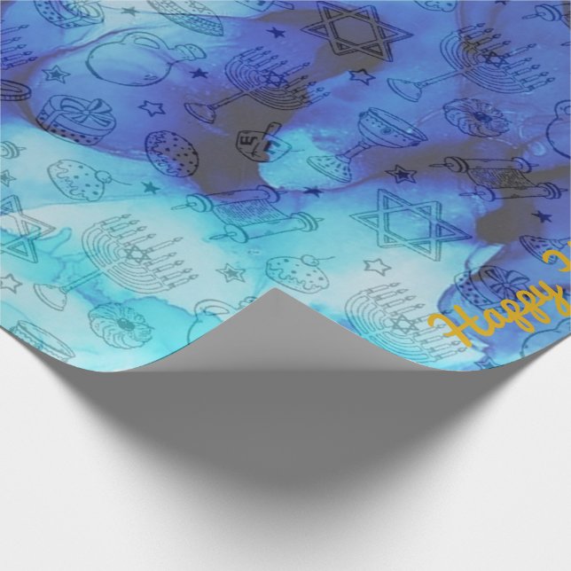 Personalize Holiday HAPPY HANUKKAH Wrapping Paper (Corner)