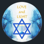 Personalize Holiday LOVE AND LIGHT Gift Stickers<br><div class="desc">LOVE AND LIGHT Holiday Gift Stickers with Hebrew Jewish symbols: stars of David, dreidels, menorahs and blue watercolor pattern - Boasting undeniable classy style this unique Hanukkah gift stickers are perfect to bring smile on the faces your friends and family during the Holiday season !!! This is a beautiful Hanukkah...</div>