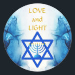 Personalize Holiday LOVE AND LIGHT Gift Stickers<br><div class="desc">LOVE AND LIGHT Holiday Gift Stickers with Hebrew Jewish symbols: stars of David, dreidels, menorahs and blue watercolor pattern - Boasting undeniable classy style this unique Hanukkah gift stickers are perfect to bring smile on the faces your friends and family during the Holiday season !!! This is a beautiful Hanukkah...</div>