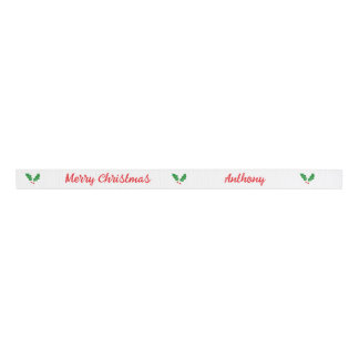 Personalize Holly & Berry White and Red Ribbon
