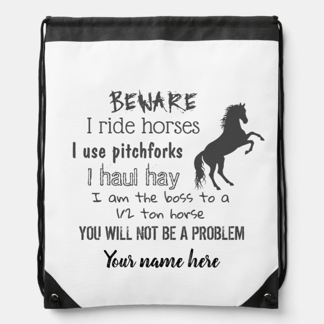 Personalize Horse Riders Drawstring Backpack (Front)