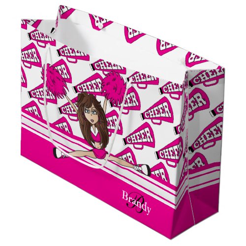 Personalize Hot Pink  Cheerleader Large Gift Bag