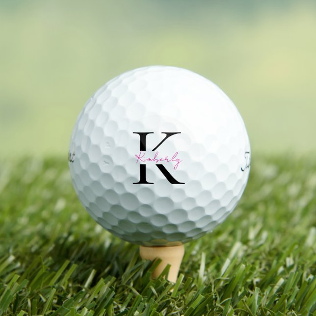 Personalize Hot Pink Script Name Titleist Pro V1 Golf Balls (Insitu Tee)