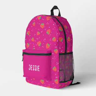 Personalize Hot Pink Strawberry Name Girl Printed Backpack