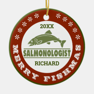 Personalize Humorous Salmon Fishing One-of-a-Kind Ceramic Ornament