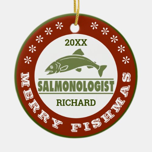 Personalize Humorous Salmon Fishing One_of_a_Kind Ceramic Ornament