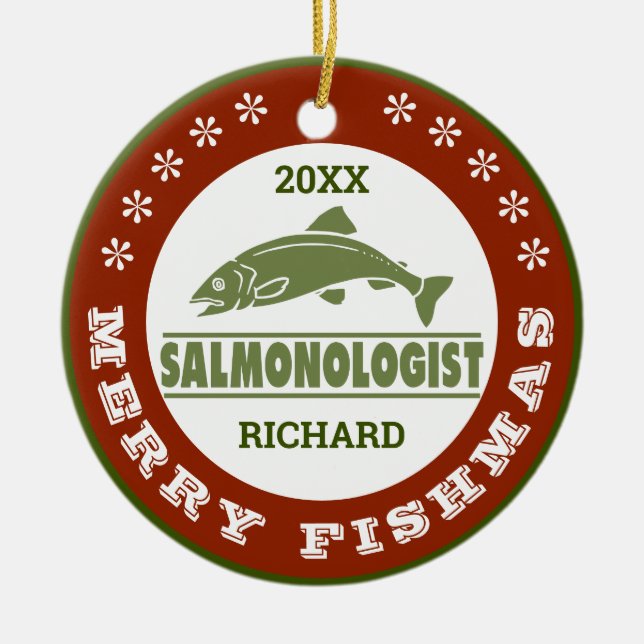 Personalize Humorous Salmon Fishing One-of-a-Kind Ceramic Ornament (Front)