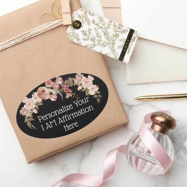 Personalize I Am Affirmation Floral Christian  Oval Sticker (Gifting)