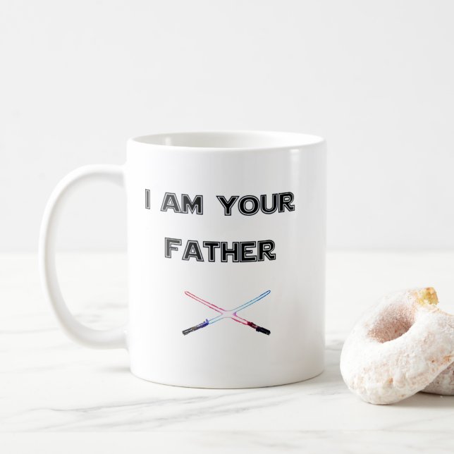 Personalize I AM YOUR FATHER Swords Lightsabers Coffee Mug (With Donut)
