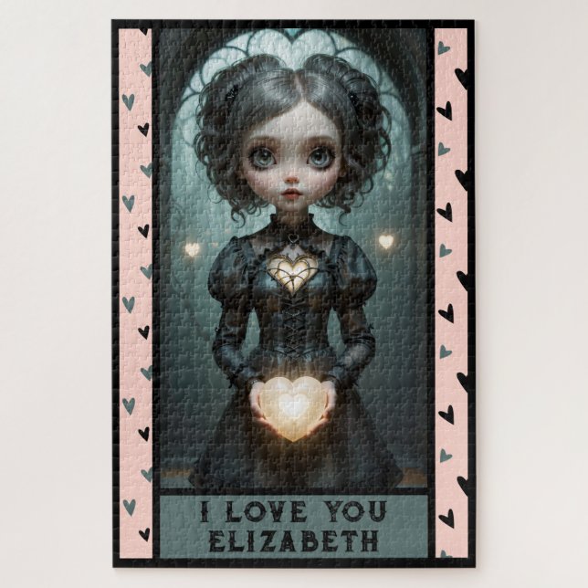 Personalize, I LOVE YOU cute hearts girl  Jigsaw Puzzle (Vertical)