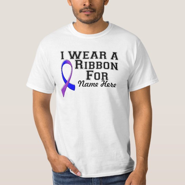 Personalize I Wear a Blue and Purple Ribbon T-Shirt (Front)