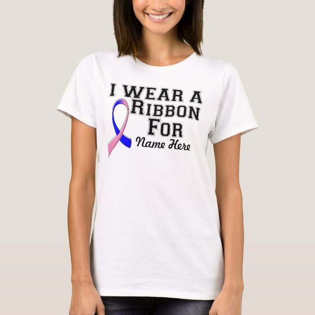 Personalize I Wear a Pink and Blue Ribbon T-Shirt (Front)