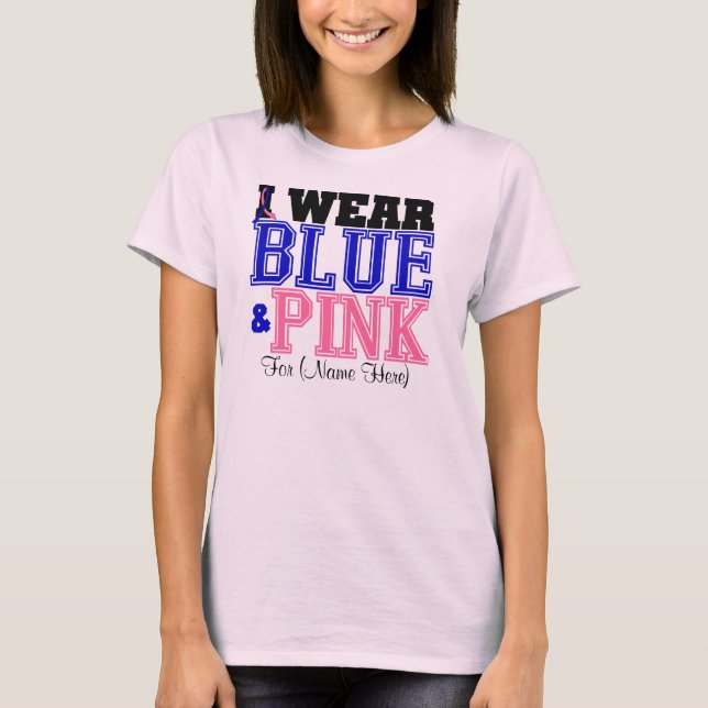 Personalize I Wear Blue & Pink Male Breast Cancer T-Shirt (Front)
