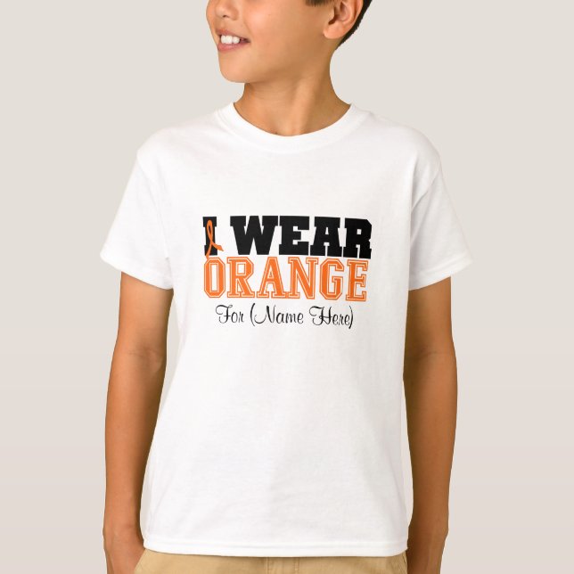 Personalize I Wear Orange Ribbon Leukemia T-Shirt (Front)