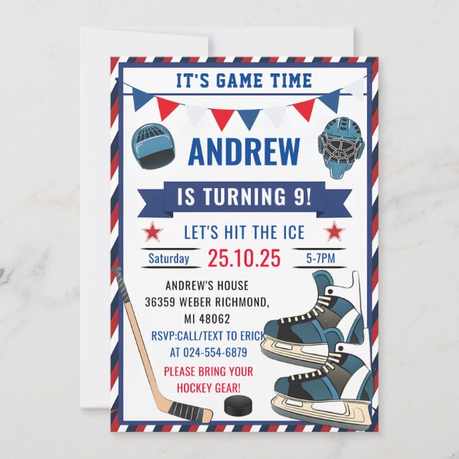 Personalize Ice Hockey Birthday Sports Party  Invitation (Front)