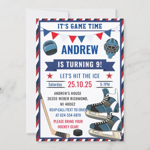 Personalize Ice Hockey Birthday Sports Party  Invitation