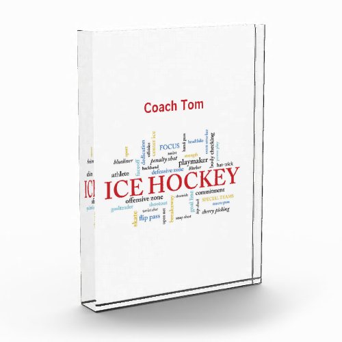 Personalize Ice Hockey Coach Thank You in Words Acrylic Award