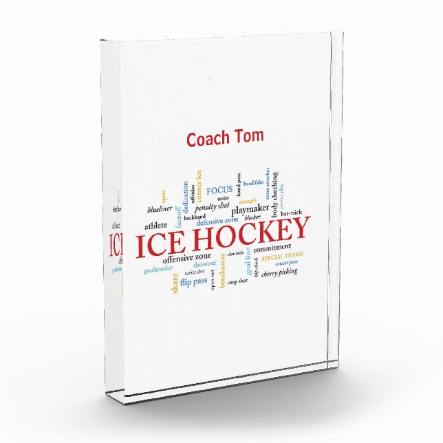 Personalize, Ice Hockey Coach Thank You in Words Acrylic Award (Left)