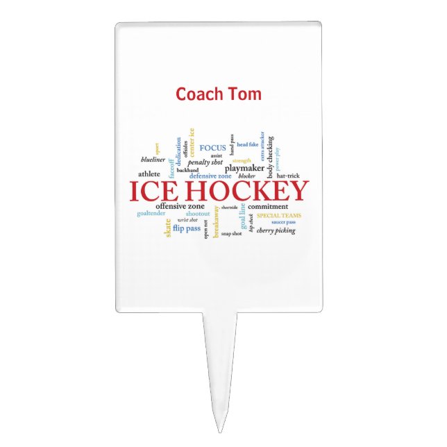 Personalize, Ice Hockey Coach Thank You in Words Cake Topper (Front)