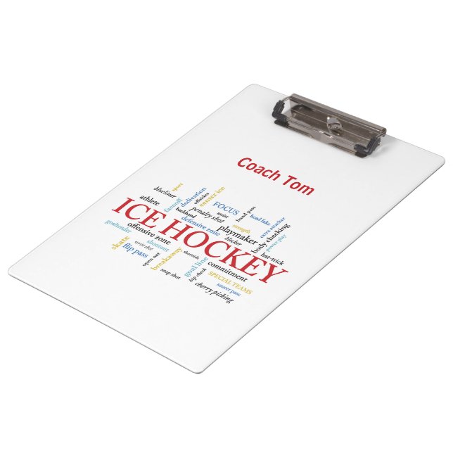 Personalize, Ice Hockey Coach Thank You in Words Clipboard (Angled)