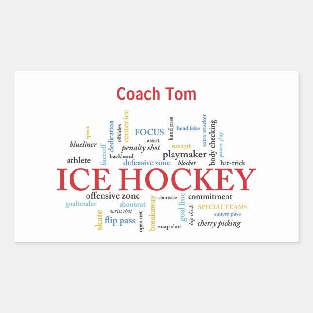 Personalize, Ice Hockey Coach Thank You in Words Rectangular Sticker (Front)