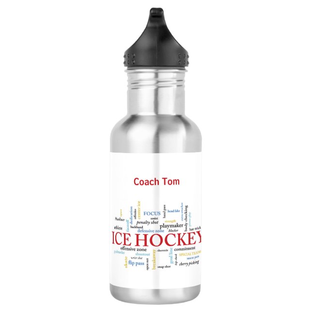 Personalize, Ice Hockey Coach Thank You in Words Stainless Steel Water Bottle (Right)