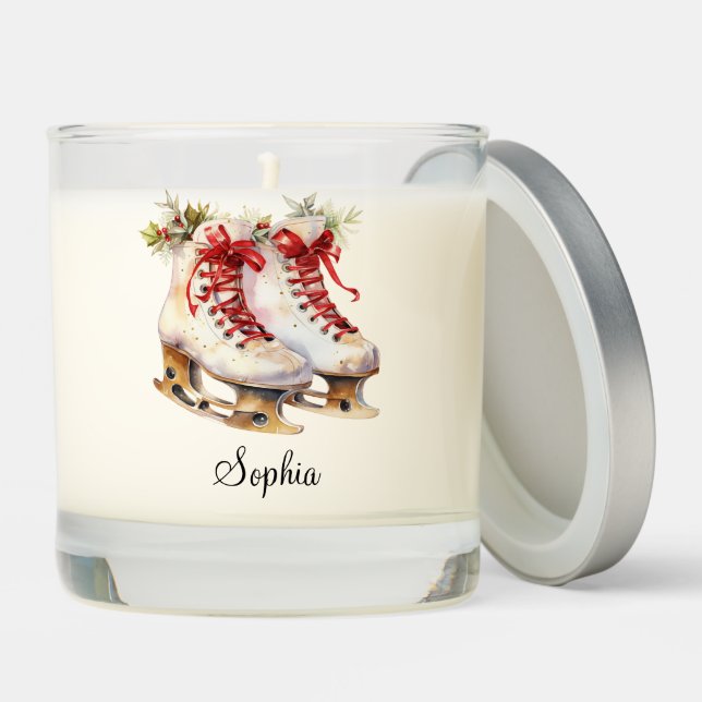 Personalize Ice Skating Custom Name Scented Candle (Lid)