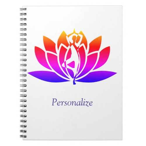 Personalize Illustrated Lotus Flower  Yoga Pose Notebook