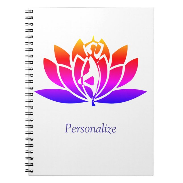 Personalize Illustrated Lotus Flower & Yoga Pose Notebook (Front)