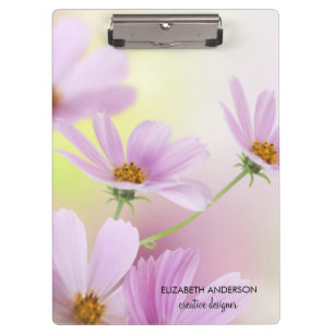 Personalize Image & Pink Flower Watercolor Clipboard