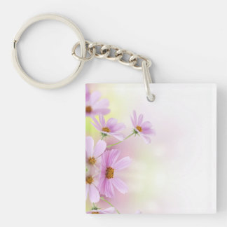 Personalize Image & Pink Flower Watercolor Keychain