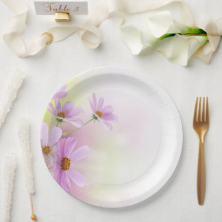 Personalize Image & Pink Flower Watercolor Paper Plates
