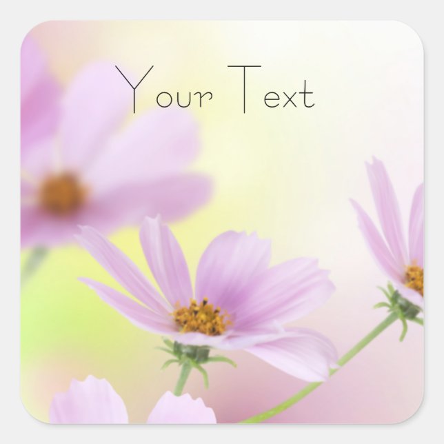 Personalize Image & Pink Flower Watercolor Square Sticker (Front)