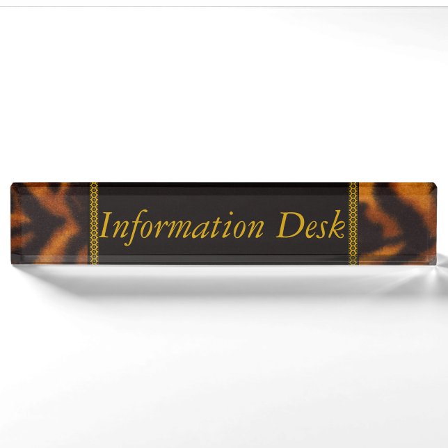 Personalize Information Pattern Tiger Stripes Art Desk Name Plate (Front)