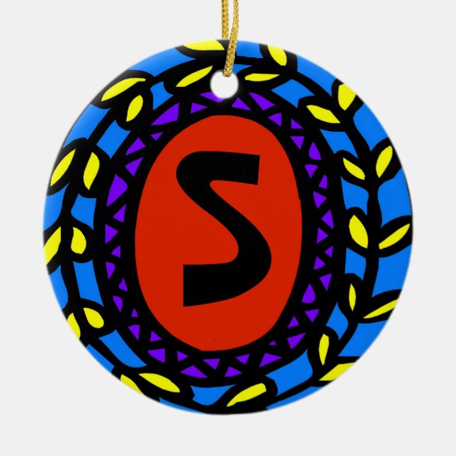 Personalize Initial, Change Text Ceramic Ornament (Front)