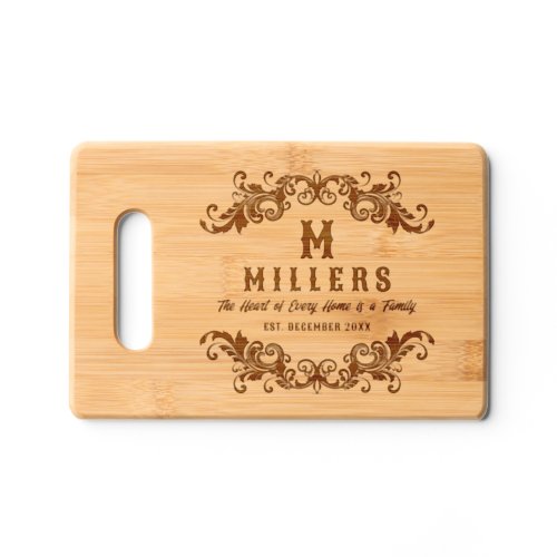 Personalize Initial Family Name  Swirls Frame Cutting Board