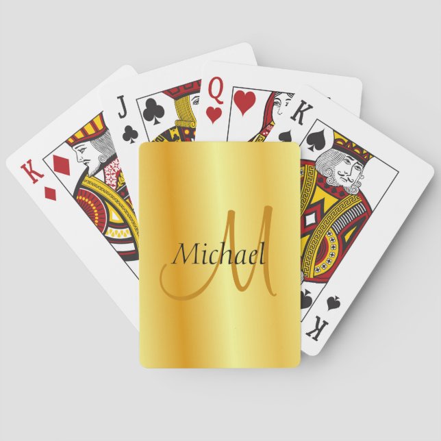 Personalize Initial Monogram Elegant Gold Template Poker Cards (Back)