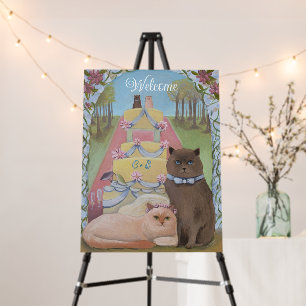 Personalize Initials Cat Pair Welcome Wedding Sign