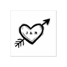 Personalize Initials Heart with Arrow Linocut Look