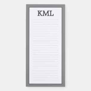 Personalize Initials Minimalist Simple Gray Border Magnetic Notepad